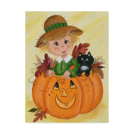 Beverly Johnston 'Scarecrow With Pumpkin' Canvas Art,24x32